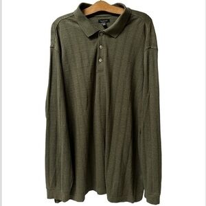 Van Heusen Studio Polo Shirt Men's sz XXL Green Long Sleeve Classic Fit Collared